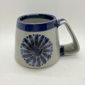 Ken Edwards Pottery Mug Extra Large Blue Flower Tonala Mexico Guadalajara KE